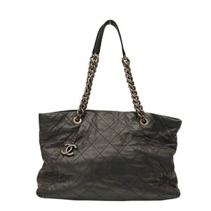 CHANEL Calfskin Chain Tote Bag Black Coco Mark